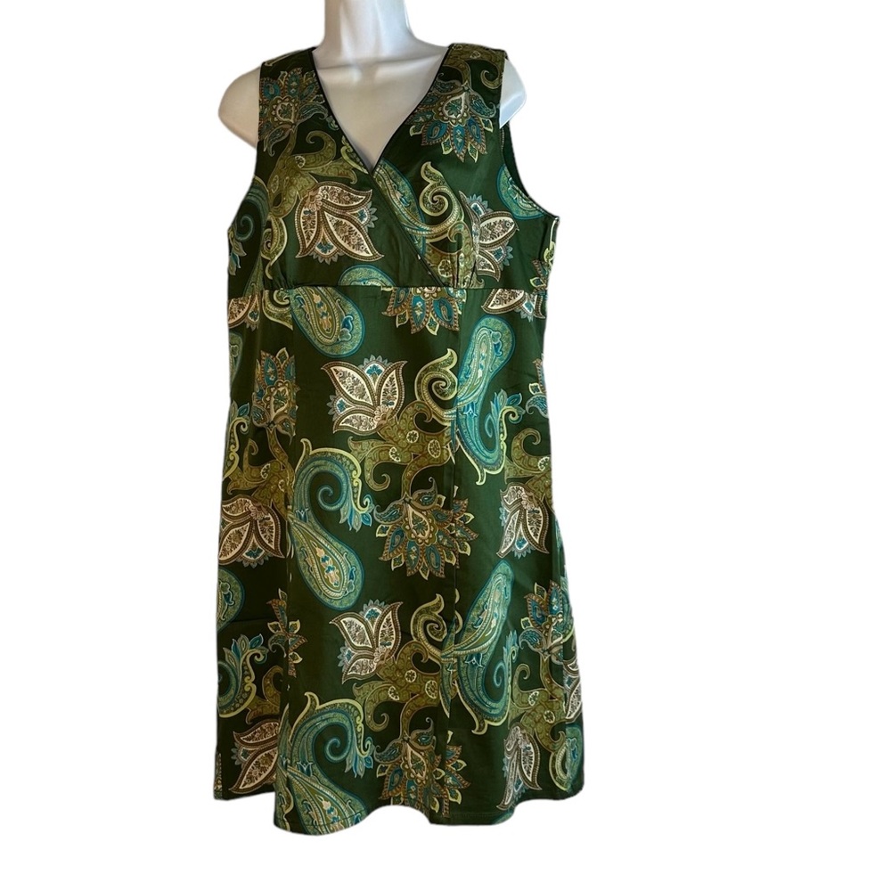 Faded Glory Paisley Sleeveless Dress Size 18 Green Boho Shift Plus Size